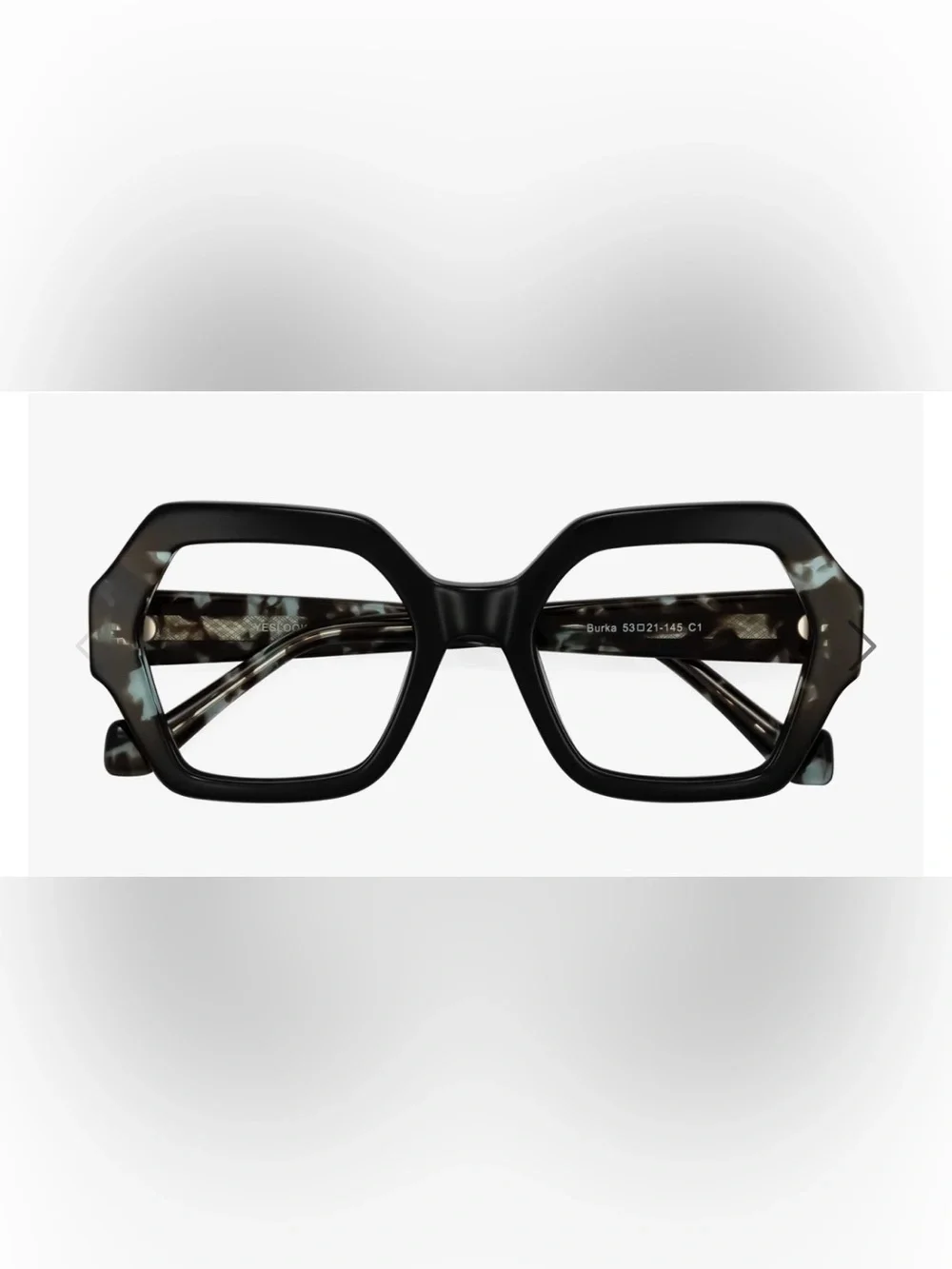 Yesglasses Burka Women's Hexagonal Tortoiseshell Black/Teal 2.0 Reading glasses